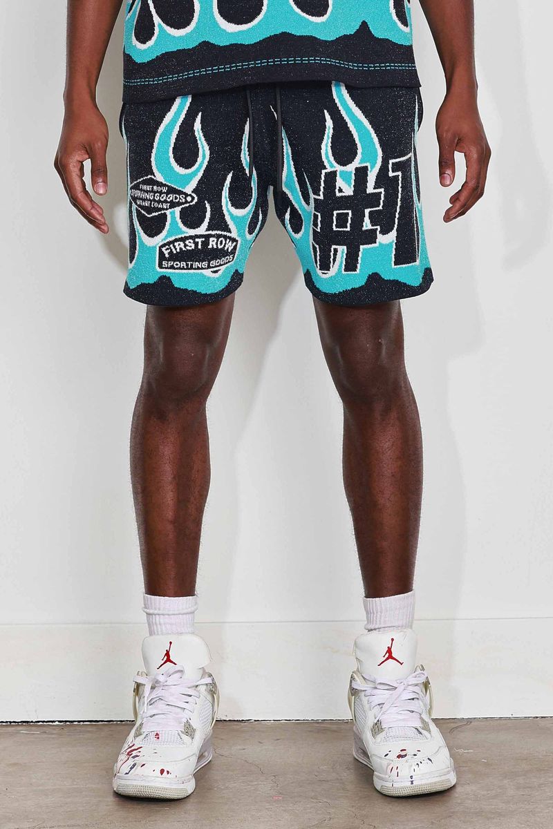 FLAME VARSITY JACQUARD KNIT SHORTS