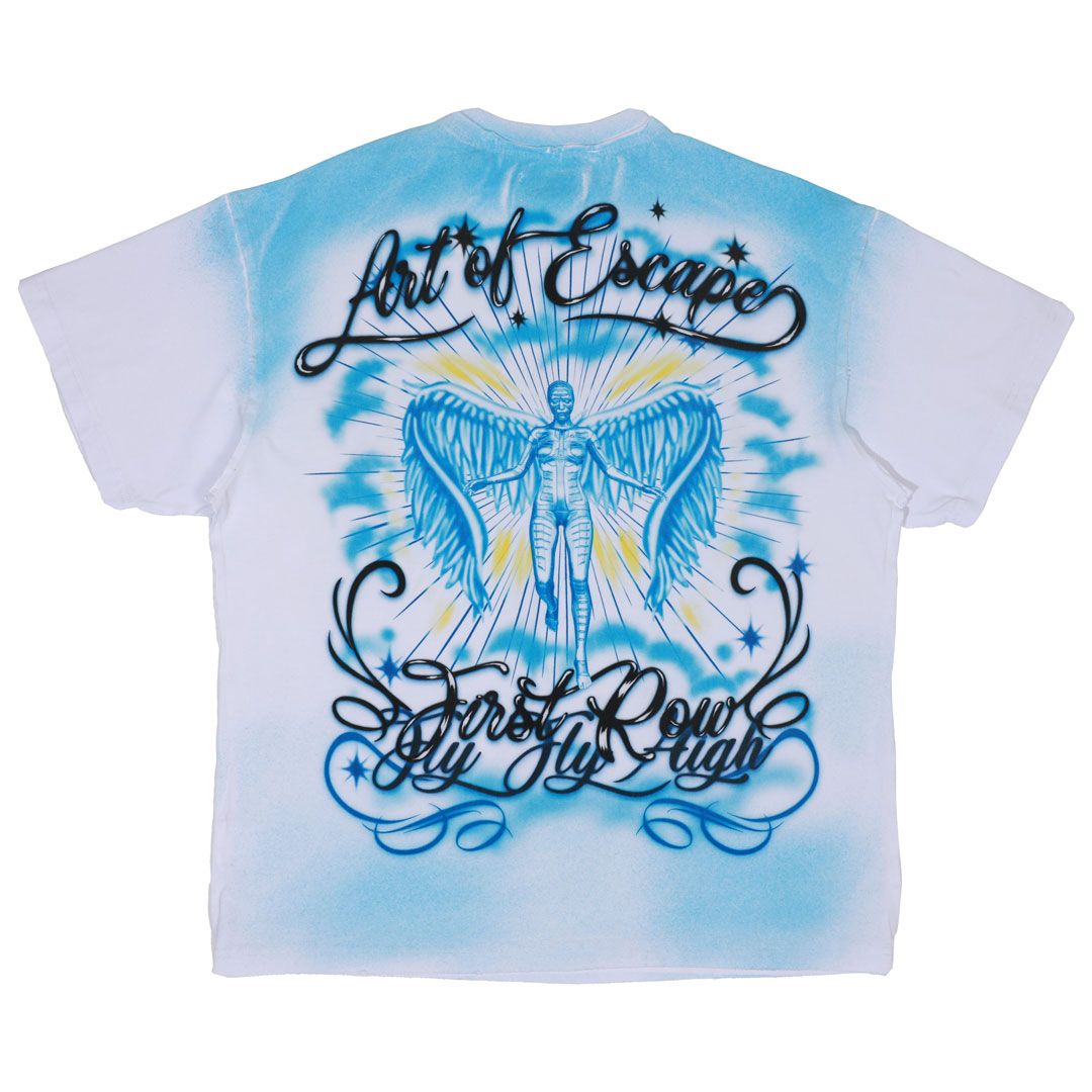 A washed graphic cropped tee with stone detail.