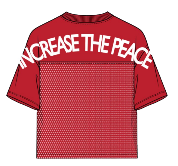 PEACE CROPPED MESH JERSEY WITH EMBROIDERY DETAILS