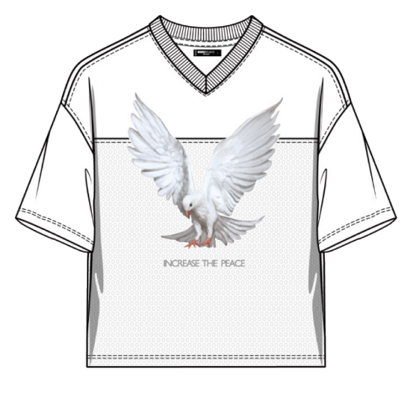 PEACE CROPPED MESH JERSEY WITH EMBROIDERY DETAILS