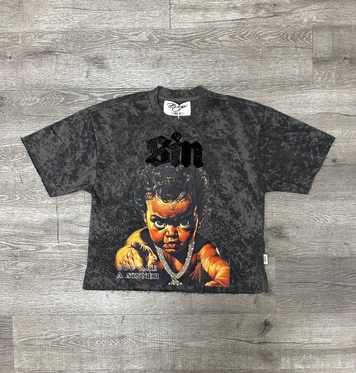 "SINNER" F-TERRY CROPPED TEE