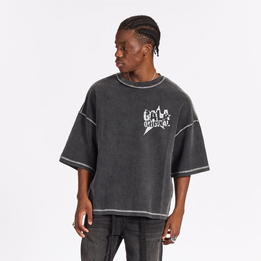 WAFFLE KNIT BOX TEE (WASHED BLACK)