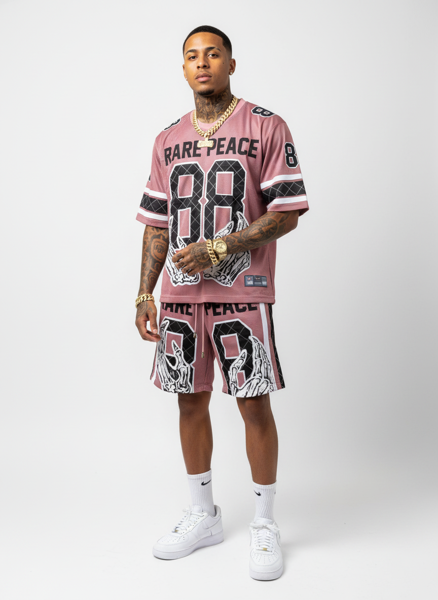 MESH JERSEY + SHORT SET W/ RHINESTONE DETAIL