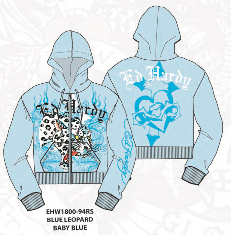 BLUE LEOPARD ZIP FRONT HOODIE