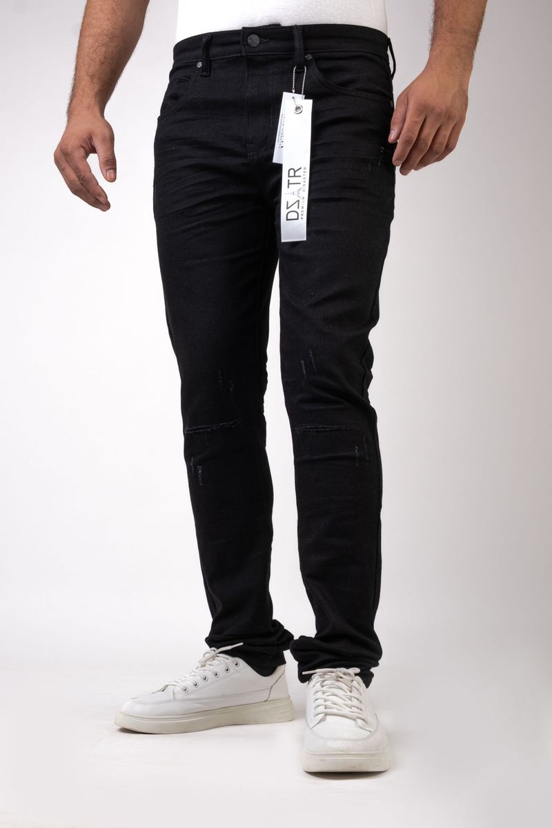 SUPER STRETCH SKINNY DENIM- JET BLACK 3D RIP