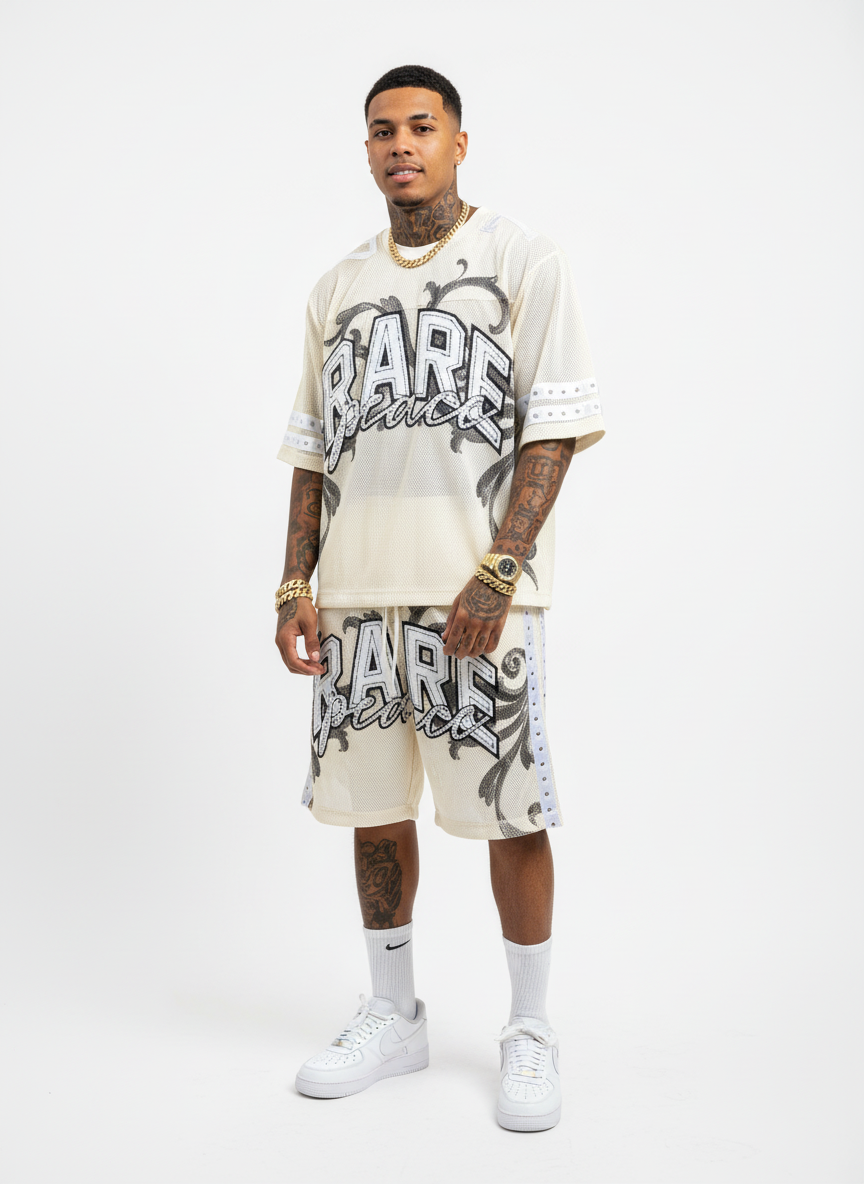MESH JERSEY W/ RHINESTONE DETAIL