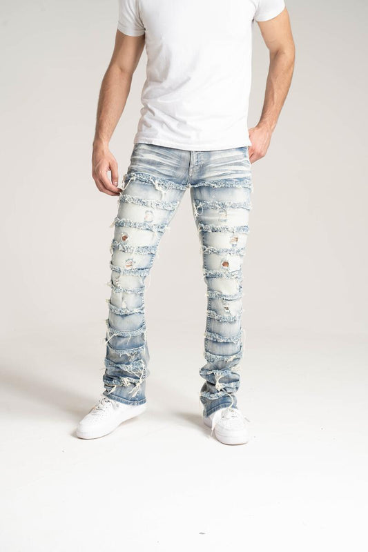 S3016 STRETCH STACK JEANS WITH FRAYED PATCH