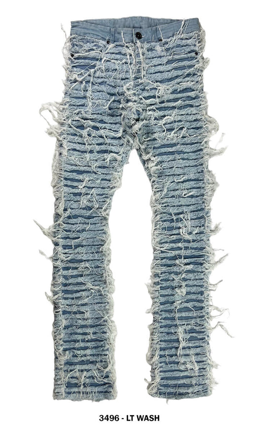 HEAVY SHREDDED STACKED DENIM LT BLUE