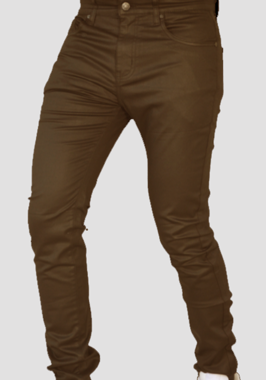 WAX BROWN STRETCH PANTS - SLIM FIT