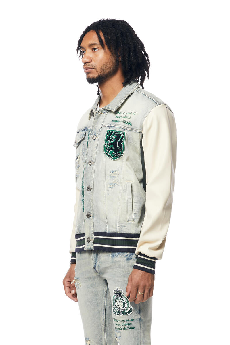 PREPPY CREST EMB DENIM JACKET