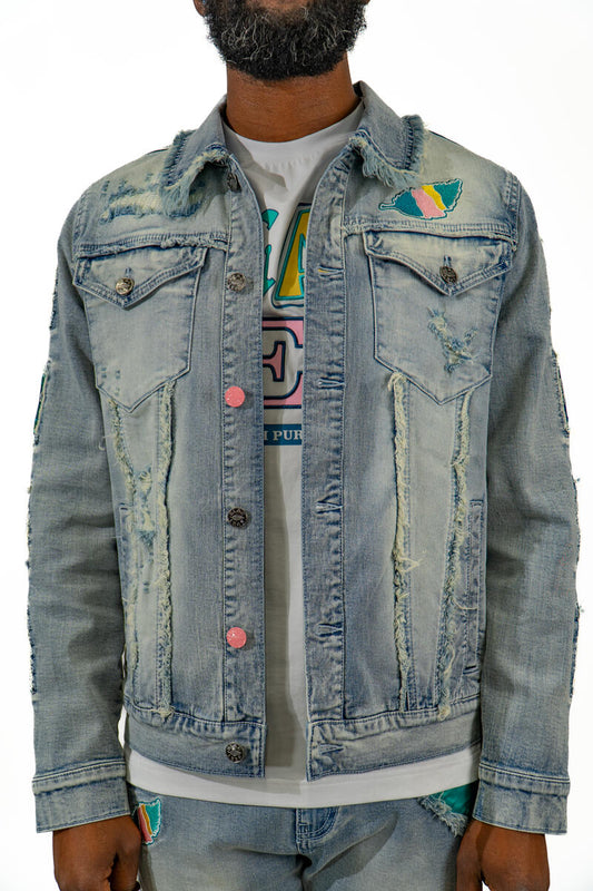 BLAC LEAF GROWTH PATCHWORK DENIM JACKET