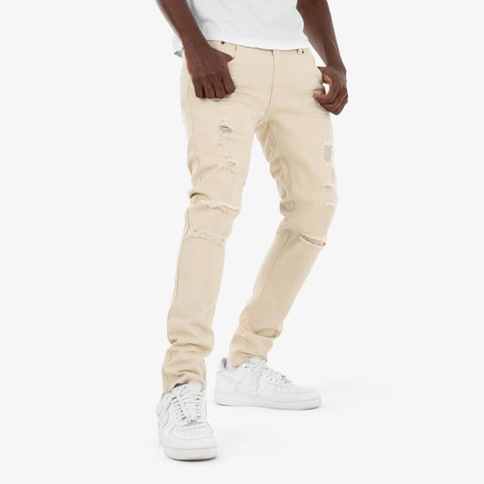 BEIGE RIP REPAIR JEANS