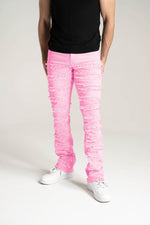 STRETCH STACKED TWILL PANTS WITH FRAYED PATCH