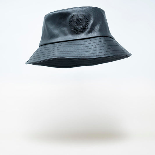 Black leather bucket hat