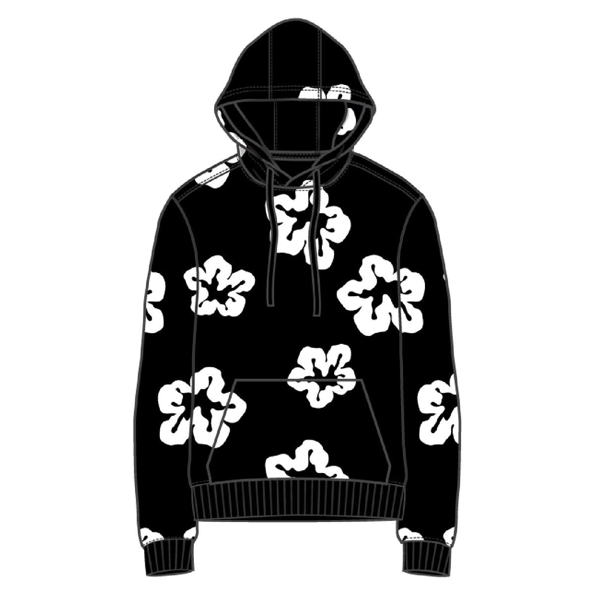 FLORAL PUFF PRINT FLEECE HOODIE