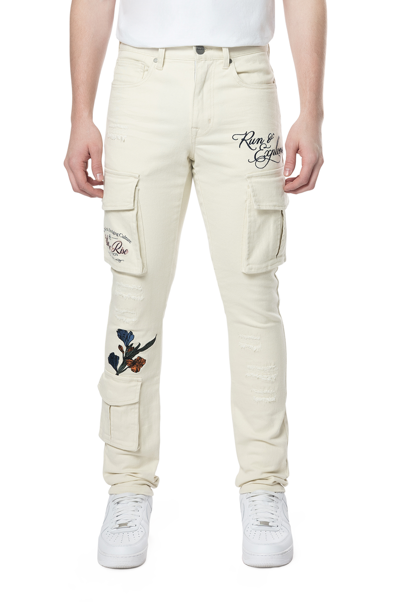 EMBROIDERED CARGO TWILL PANT