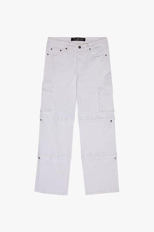 "BLOCK STITCH" WHITE BAGGY JEANS