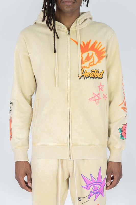 HEATED WASHED FULLZIP HOODIE