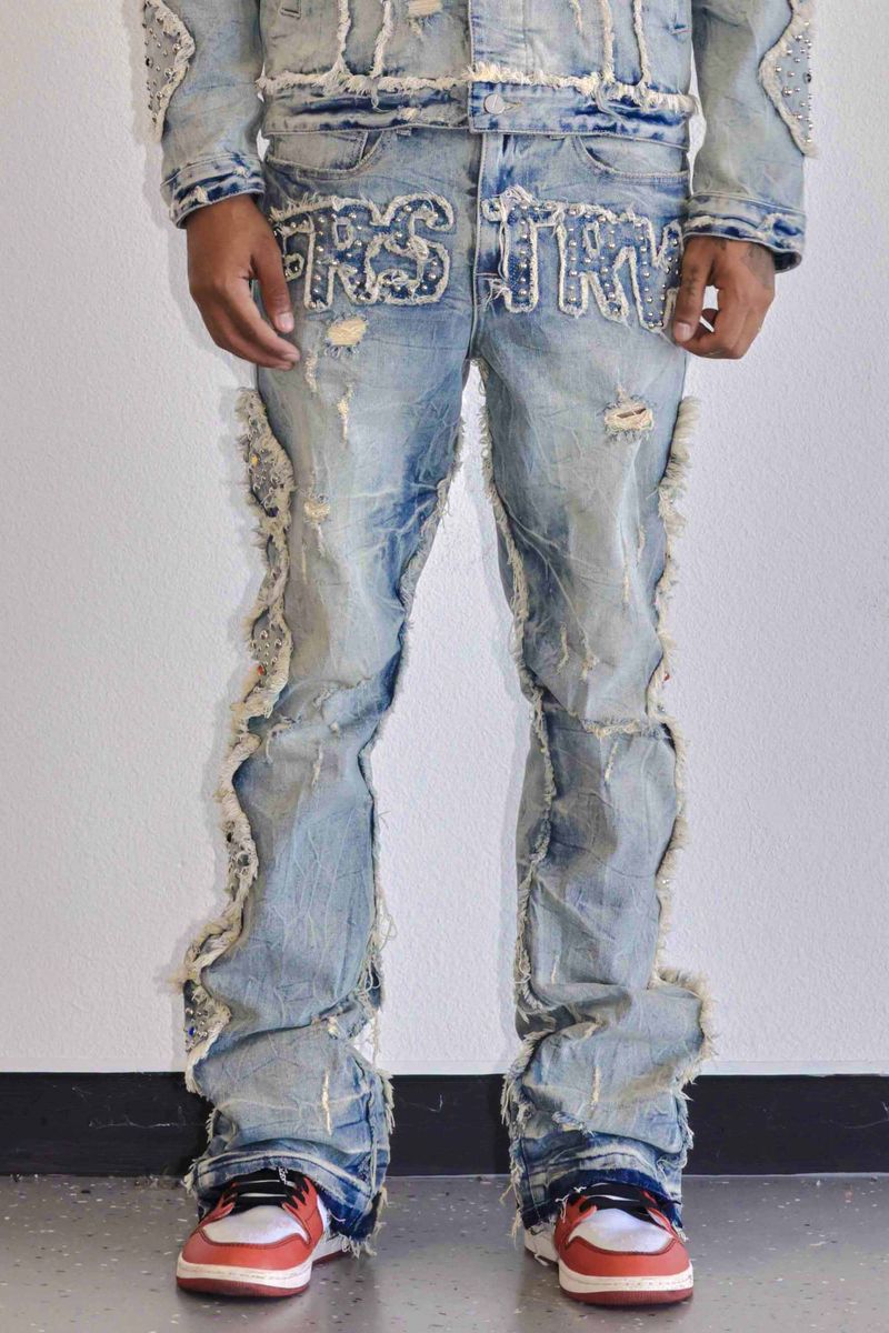 MIDNIGHT RODEO EMBLISHEMENT DENIM STACK PANTS