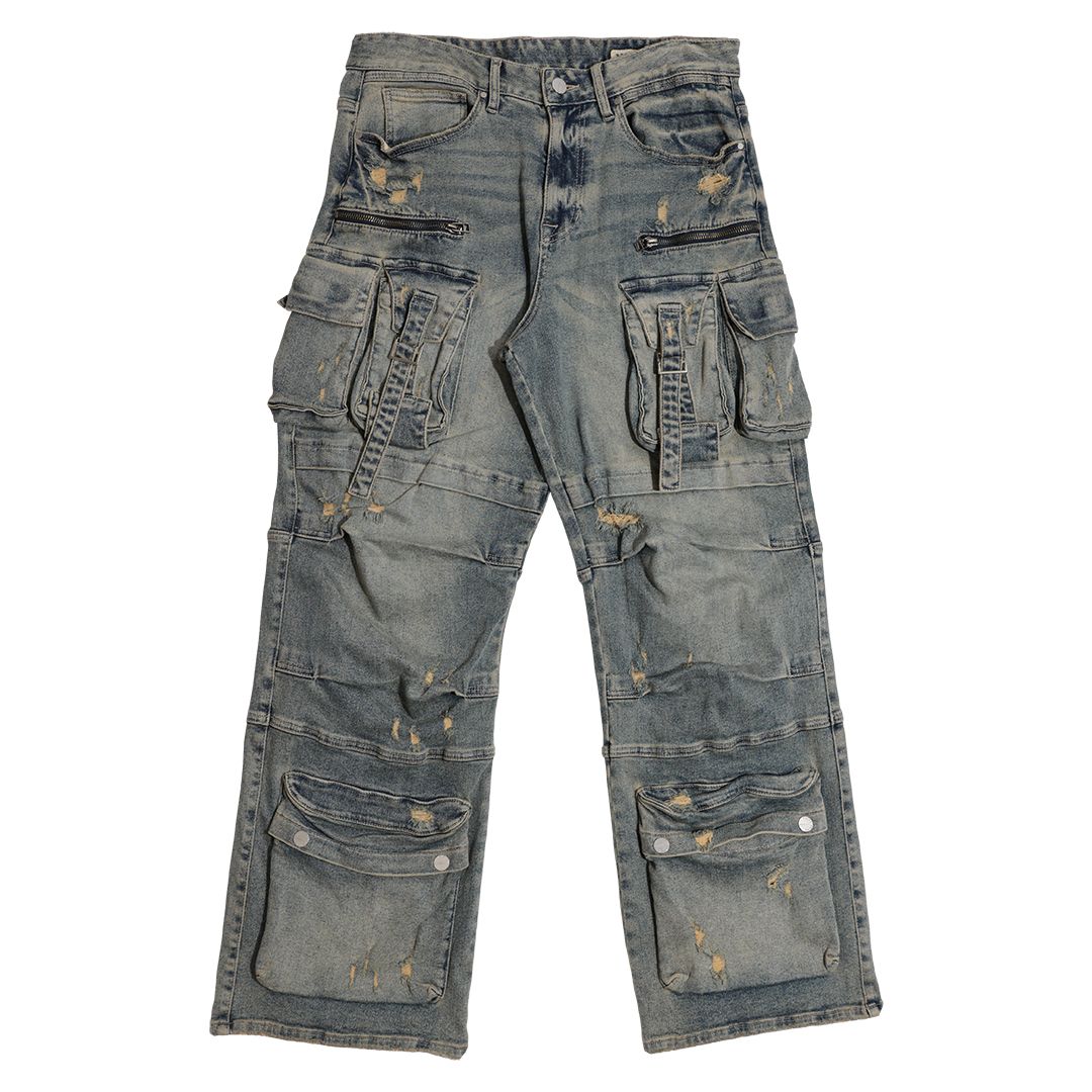 Y2K UTILITY CARGO DENIM PANTS