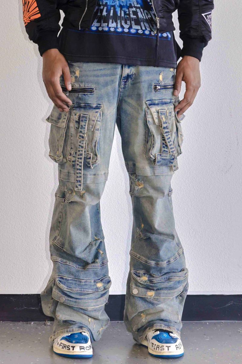 Y2K UTILITY CARGO DENIM PANTS