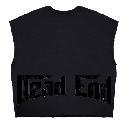 DEAD END RHINESTONES CROPPED CUT OFF SLEEVE TEE