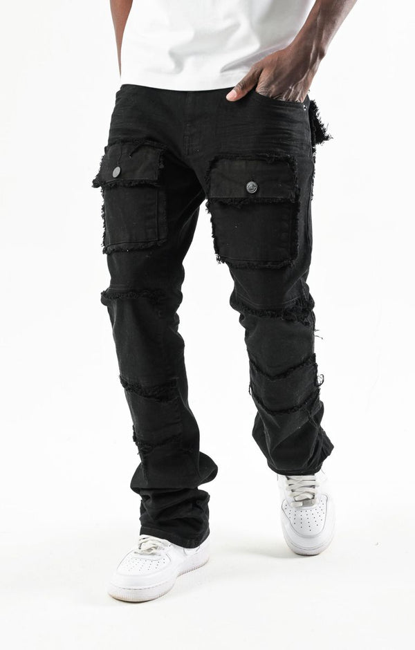S3020P, STRETCH STACK PANTS WITH FRAYED POCKETS