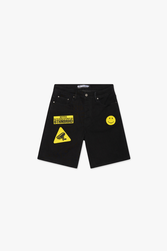 "SURVEILLANCE" DENIM SHORTS