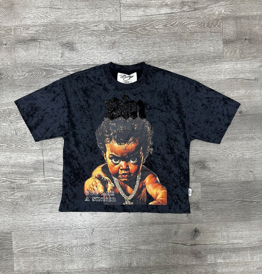 "SINNER" F-TERRY CROPPED TEE