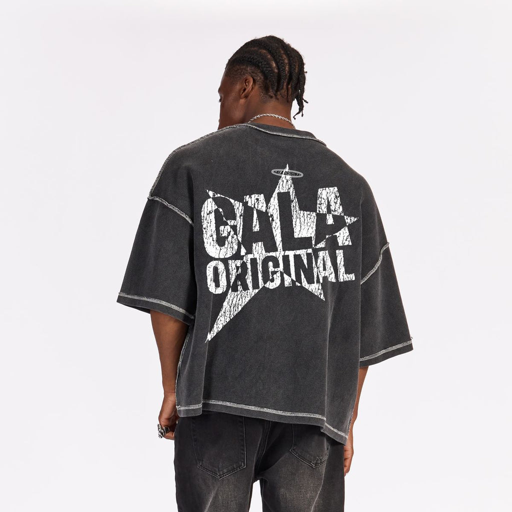 WAFFLE KNIT BOX TEE (WASHED BLACK)