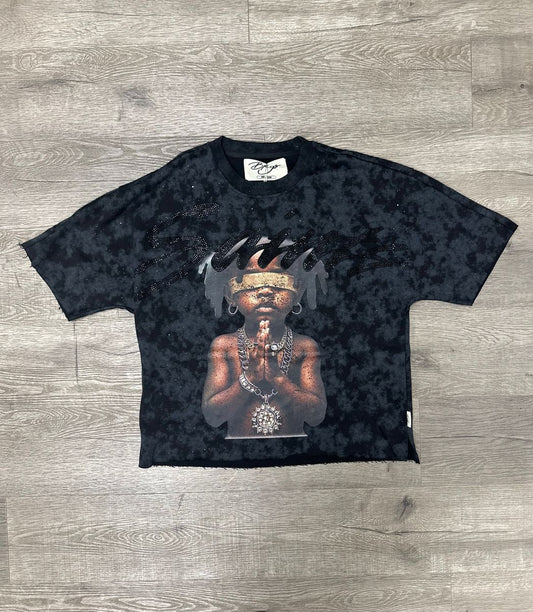 "SAINT" F-TERRY CROPPED T-SHIRT