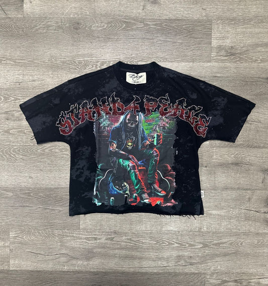 "STAND 4 PEACE" F-TERRY CROPPED T-SHIRT