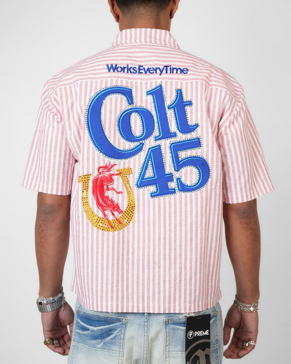 COLT 45 RED STRIPED BUTTON UP