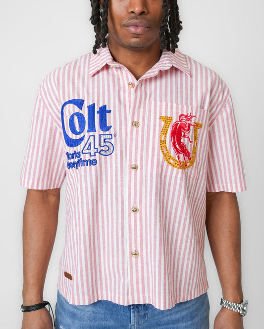 COLT 45 RED STRIPED BUTTON UP