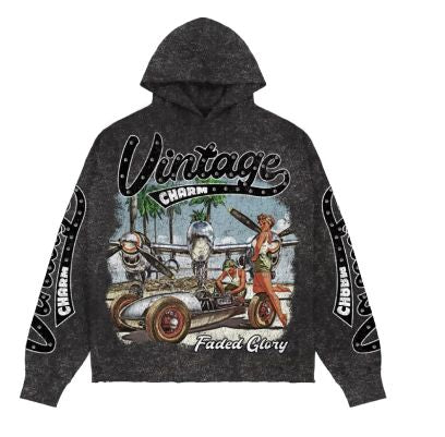 VINTAGE CHARM ENZYME WASHED BOXY FLEECE HOODIE