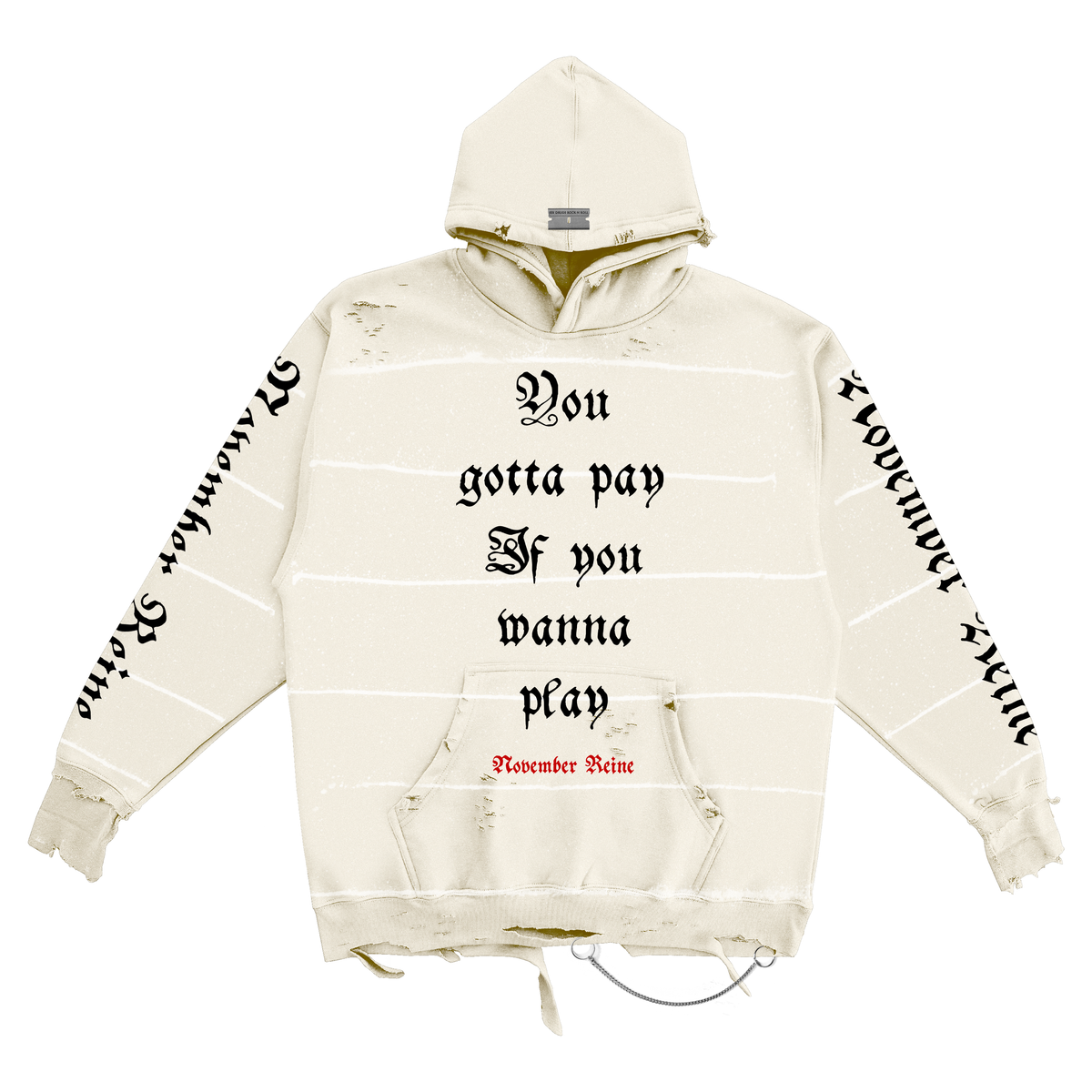 "NO MONEY? NO HONEY!" HAND SHREDDED LUXURY HOODIE CREAM