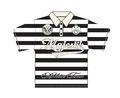 CUT & SEW STRIPE POLO SHIRT W/LOGO PATCHES AND STUDS