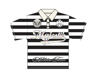 CUT & SEW STRIPE POLO SHIRT W/LOGO PATCHES AND STUDS
