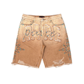 WASHED TWILL SHORTS W/ RHINESTONE DETAIL