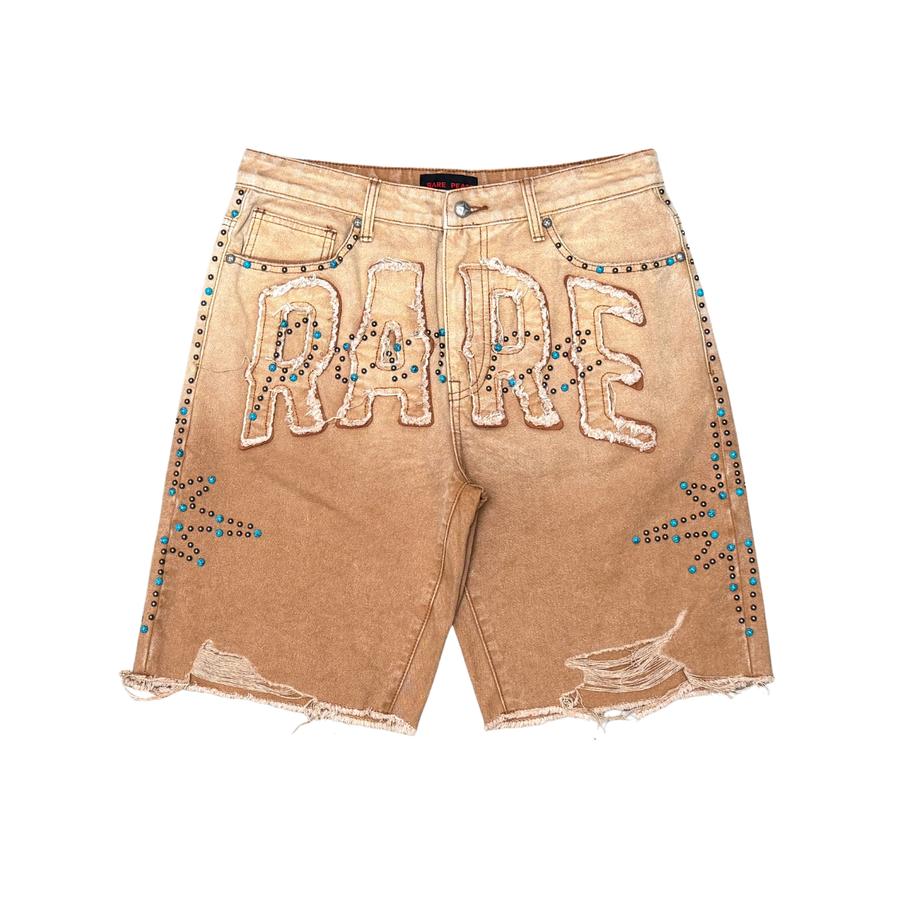 WASHED TWILL SHORTS W/ RHINESTONE DETAIL