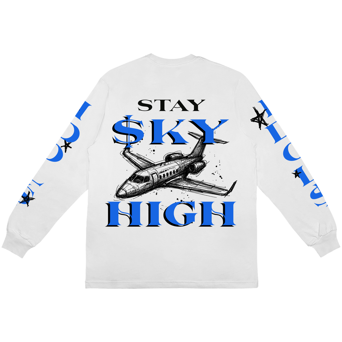 "THE SKY IS THE LIMIT" LONG SLEEVE TEE WHITE AND BLUE