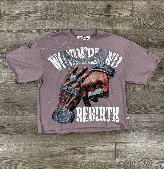 "REBIRTH" F-TERRY CROPPED T-SHIRT