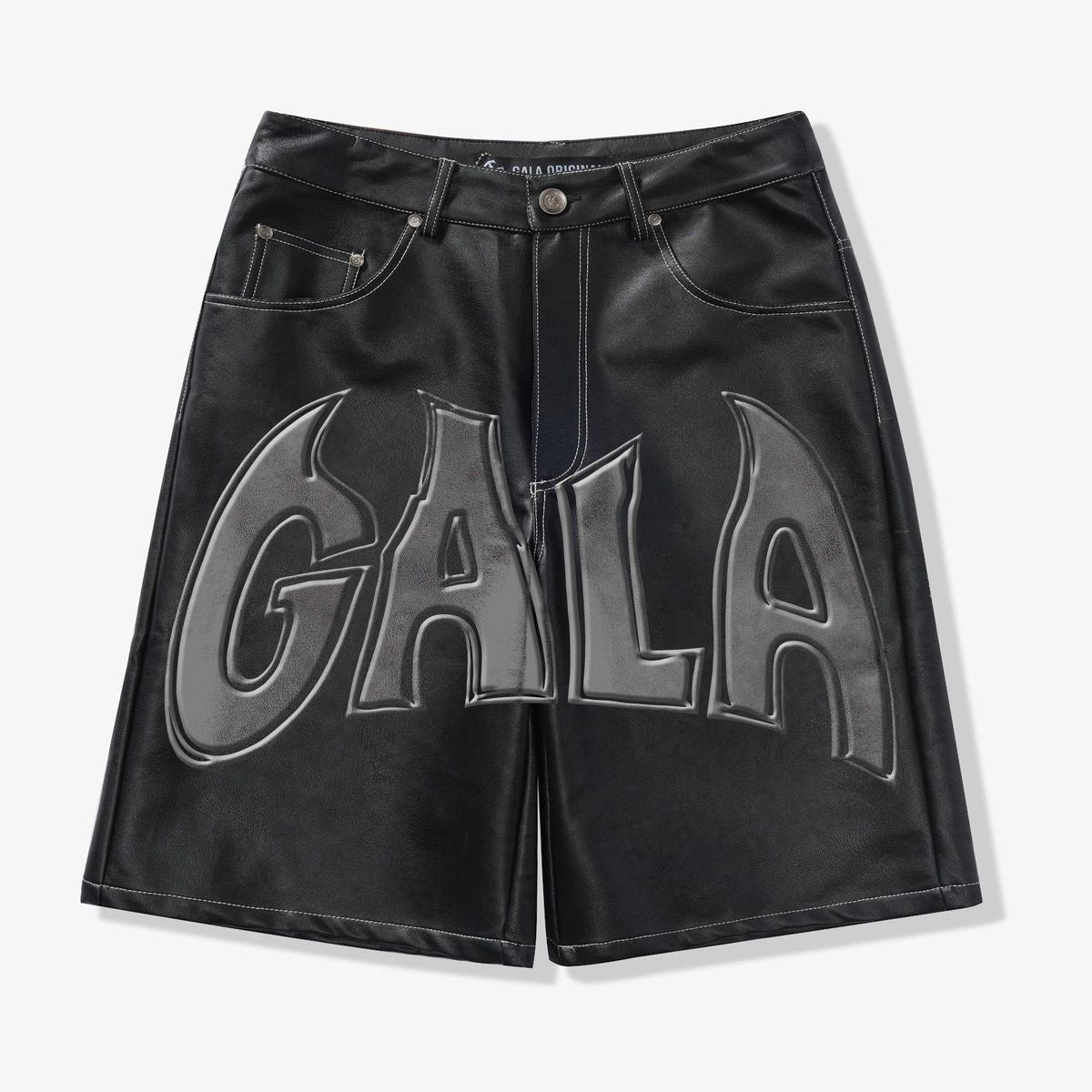 “FANGS” EMBOSSED LEATHER SHORTS (BLACK)