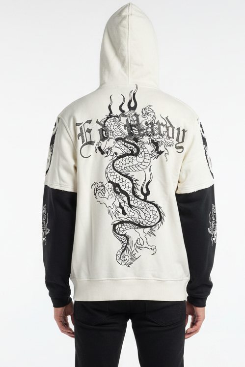 JAPAN LION RHINESTONE HANG DOWN ZIP HOODIE