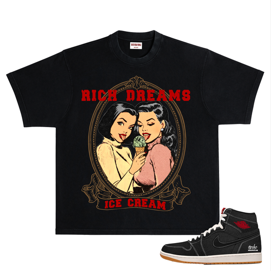 "RICH DREAMS ICE CREAM" T-SHIRT BLACK