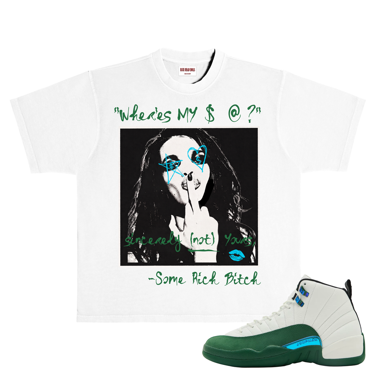 "SOME RICH B!TCH" T-SHIRT WHITE AND GREEN