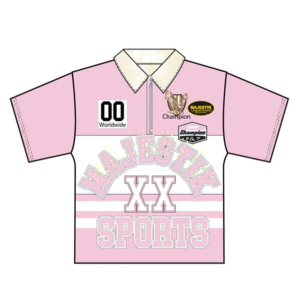 PIQUÉ CUT & SEWPOLO ZIP W FRONT RHINESTONE