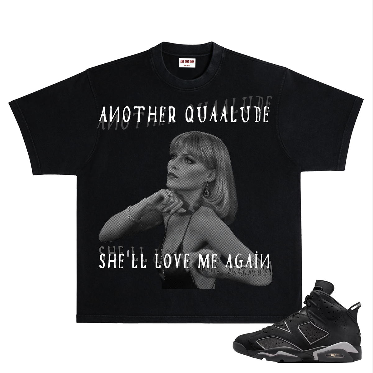 "ANOTHER QUAALUDE..." T-SHIRT BLACK GREY