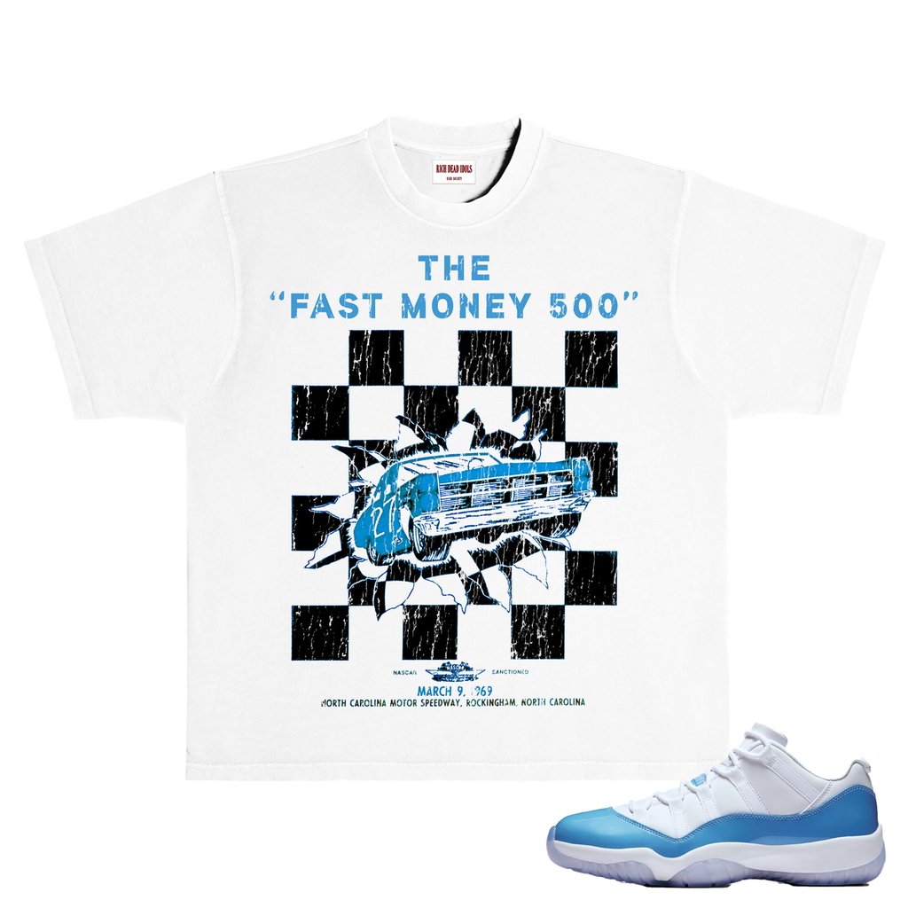 "FAST MONEY 500" T-SHIRT WHITE BLUE