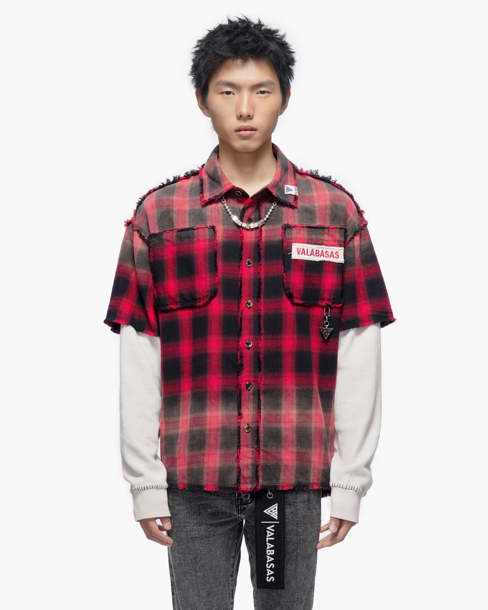 Lumberjack Layered Flannel Shirt Black Red